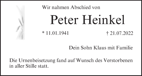 Anzeige von Peter Heinkel von MGO