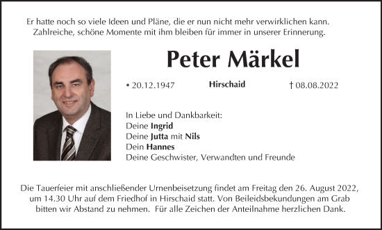 Anzeige von Peter Märkel von MGO