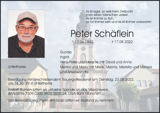 Anzeige von Peter Schäflein von MGO