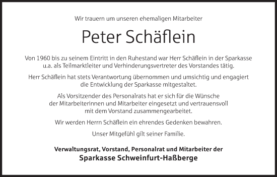 Anzeige von Peter Schäflein von MGO