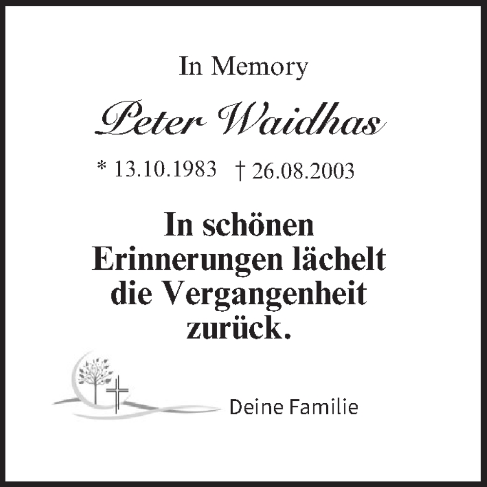  Traueranzeige für Peter Waidhas vom 26.08.2022 aus MGO
