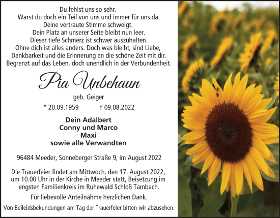 Anzeige von Pia Unbehaun von MGO