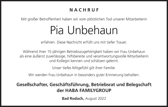 Anzeige von Pia Unbehaun von MGO