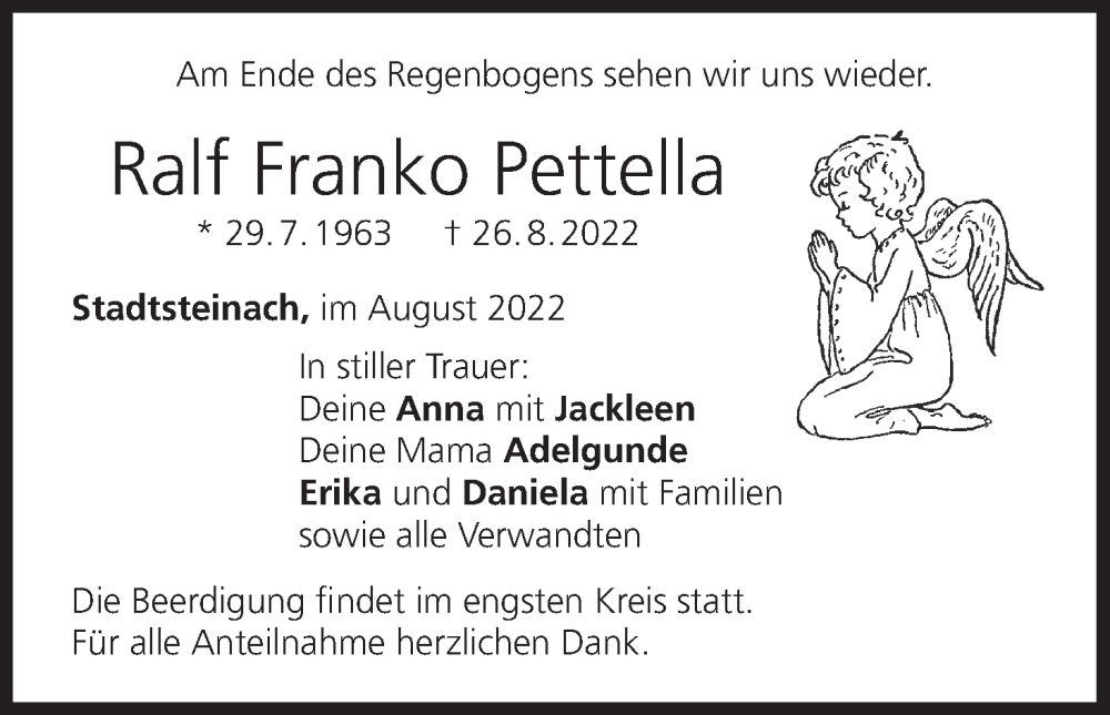  Traueranzeige für Ralf Franko Pettella vom 30.08.2022 aus MGO