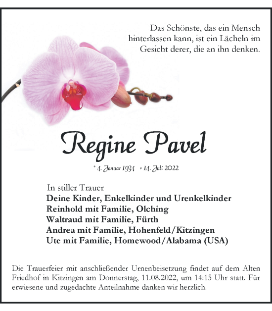 Anzeige von Regine Pavel von MGO