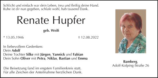Anzeige von Renate Hupfer von MGO