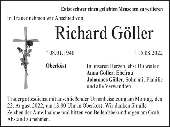 Anzeige von Richard Göller von MGO