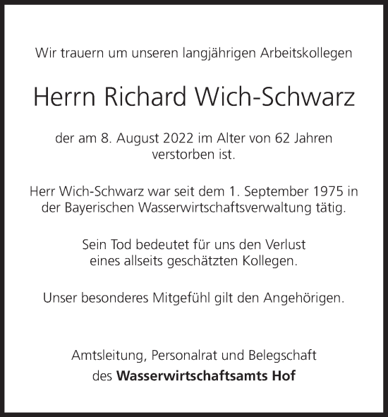 Anzeige von Richard Wich-Schwarz von MGO