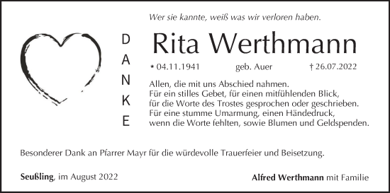 Anzeige von Rita Werthmann von MGO