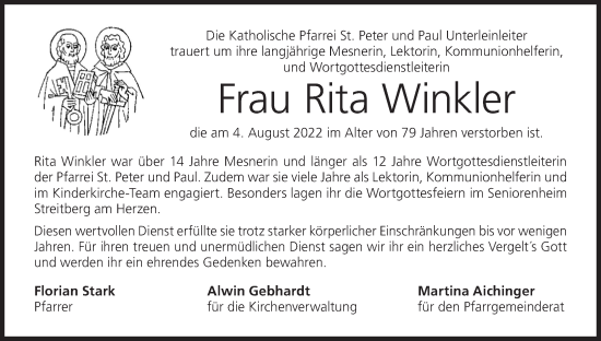 Anzeige von Rita Winkler von MGO