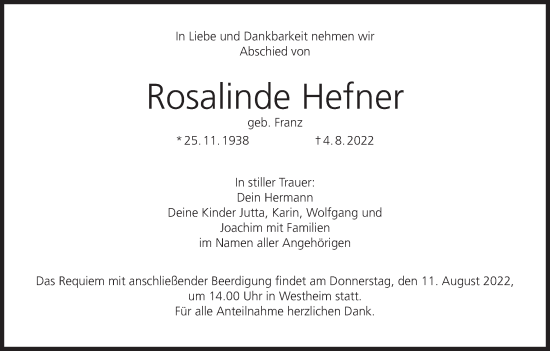 Anzeige von Rosalinde Hefner von MGO