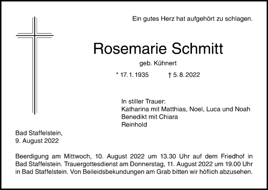 Anzeige von Rosemarie Schmitt von MGO