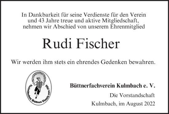 Anzeige von Rudi Fischer von MGO