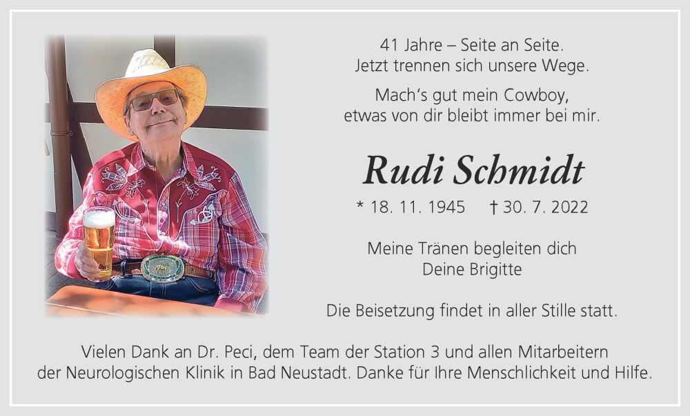  Traueranzeige für Rudi Schmidt vom 06.08.2022 aus MGO