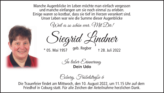 Anzeige von Siegrid Lindner von MGO