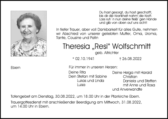 Anzeige von Theresia Wolfschmitt von MGO