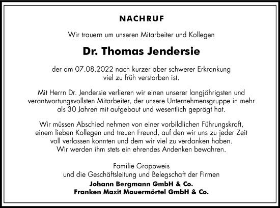 Anzeige von Thomas Jendersie von MGO