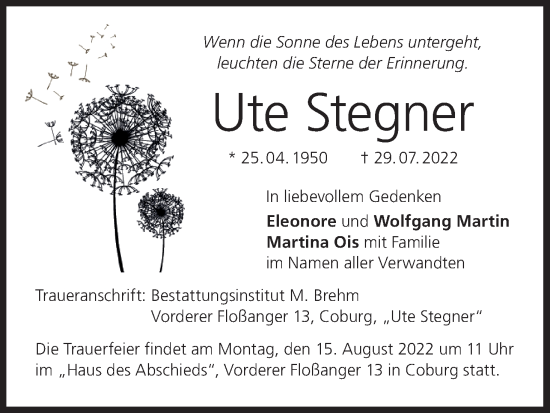 Anzeige von Ute Stegner von MGO