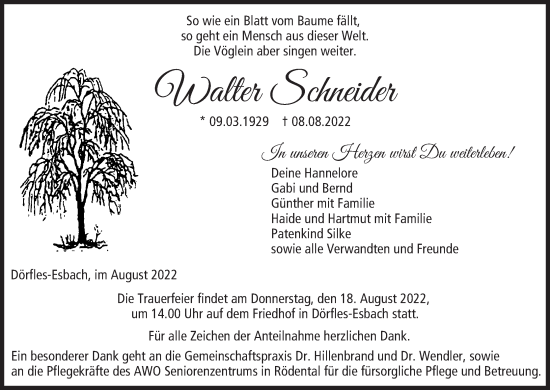 Anzeige von Walter Schneider von MGO