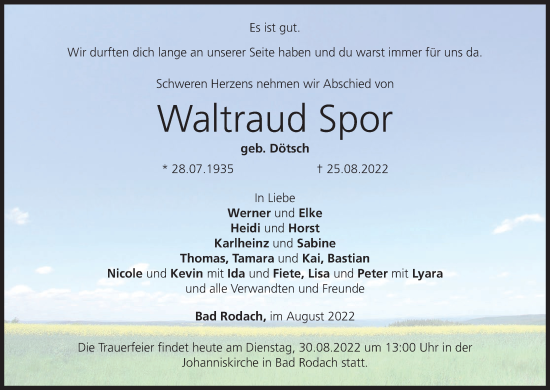 Anzeige von Waltraud Spor von MGO