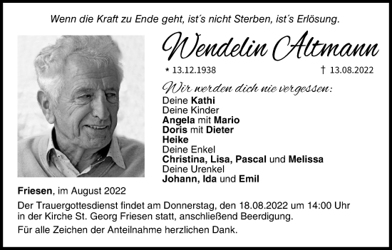Anzeige von Wendlin Altmann von MGO