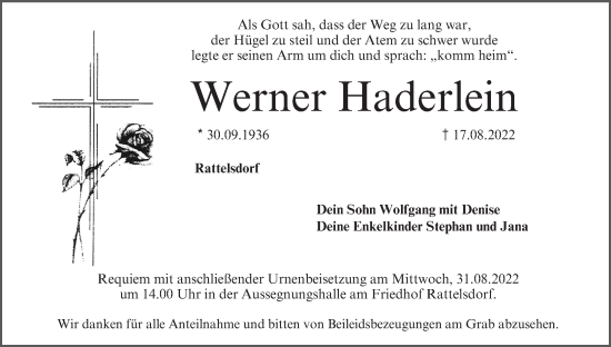 Anzeige von Werner Haderlein von MGO