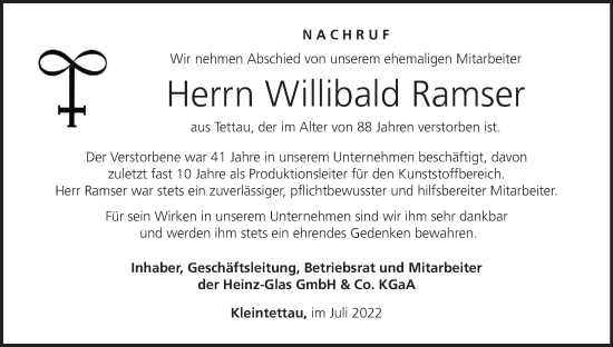 Anzeige von Willibald Ramser von MGO