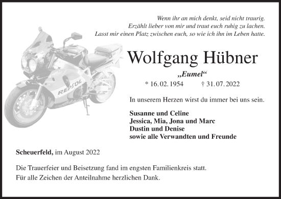 Anzeige von Wolfgang Hübner von MGO