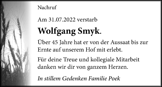 Anzeige von Wolfgang Smyk von MGO