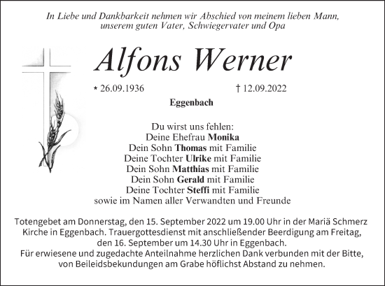 Anzeige von Alfons Werner von MGO