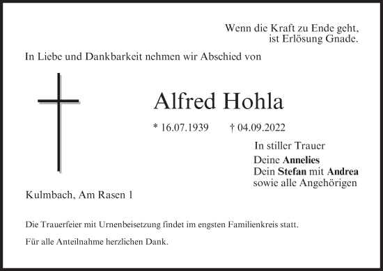 Anzeige von Alfred Hohla von MGO