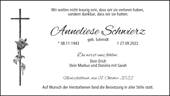 Anzeige von Anneliese Schwierz von MGO