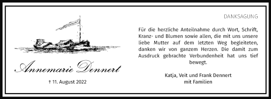Anzeige von Annemarie Dennert von MGO