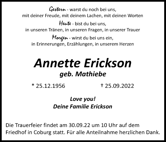 Anzeige von Annette Erickson von MGO