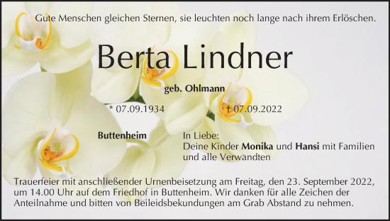 Anzeige von Berta Lindner von MGO