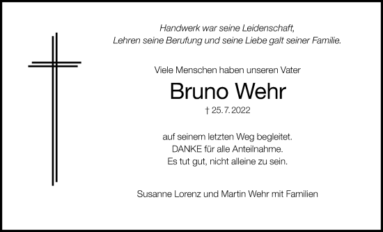 Anzeige von Bruno Wehr von MGO