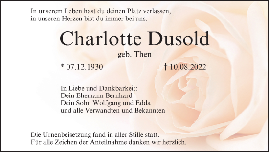 Anzeige von Charlotte Dusold von MGO