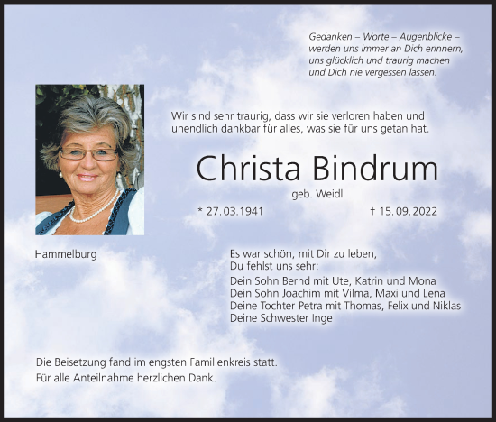 Anzeige von Christa Bindrum von MGO