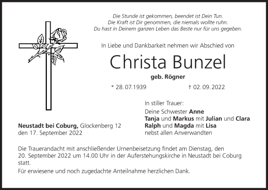 Anzeige von Christa Bunzel von MGO