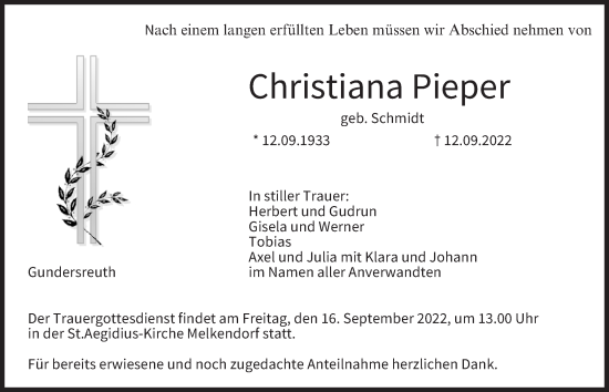 Anzeige von Christiana Pieper von MGO
