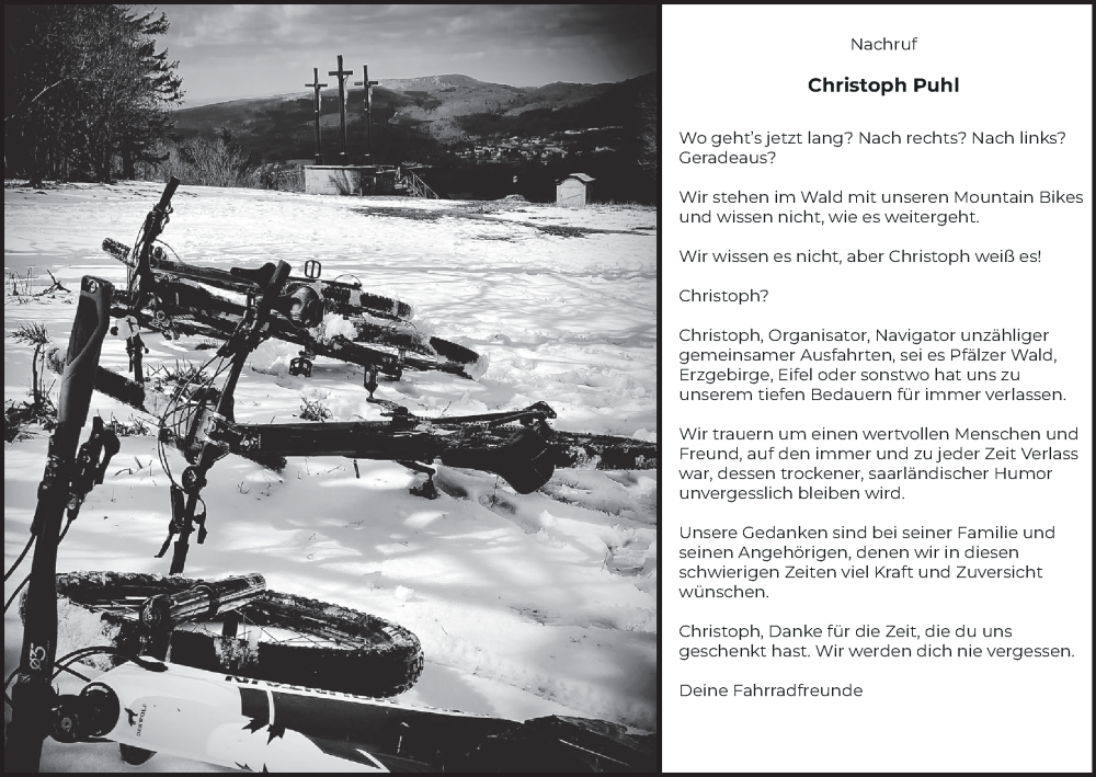  Traueranzeige für Christoph Puhl vom 22.09.2022 aus MGO