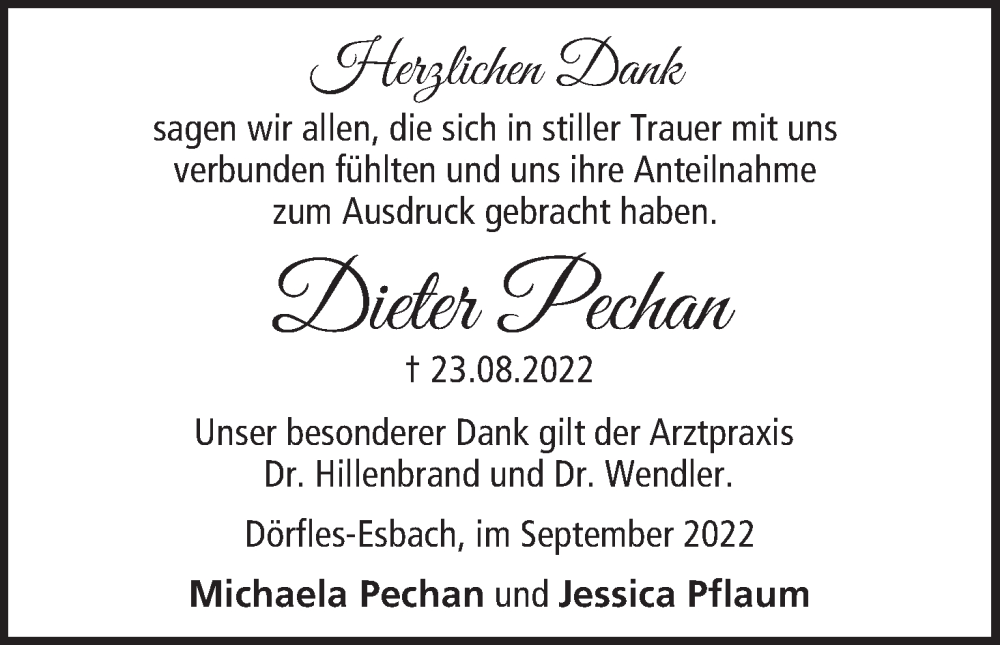  Traueranzeige für Dieter Pechan vom 10.09.2022 aus MGO