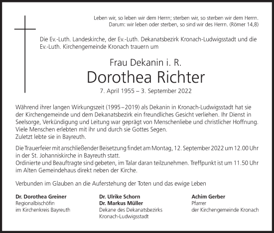 Anzeige von Dorothea Richter von MGO