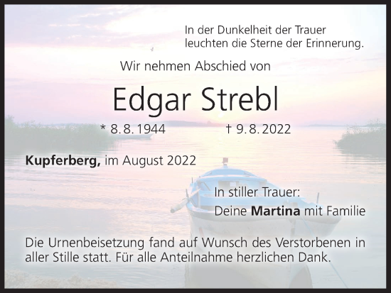 Anzeige von Edgar Strebl von MGO