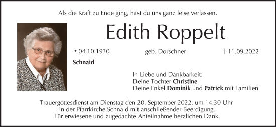 Anzeige von Edith Roppelt von MGO