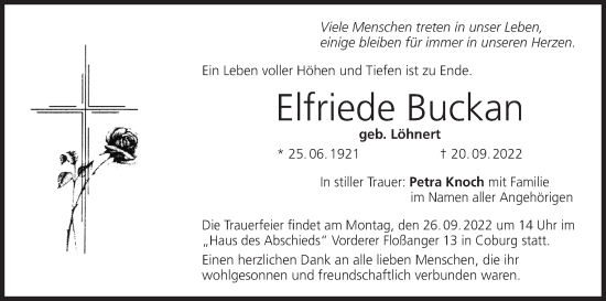 Anzeige von Elfriede Buckan von MGO