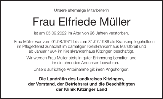 Anzeige von Elfriede Müller von MGO