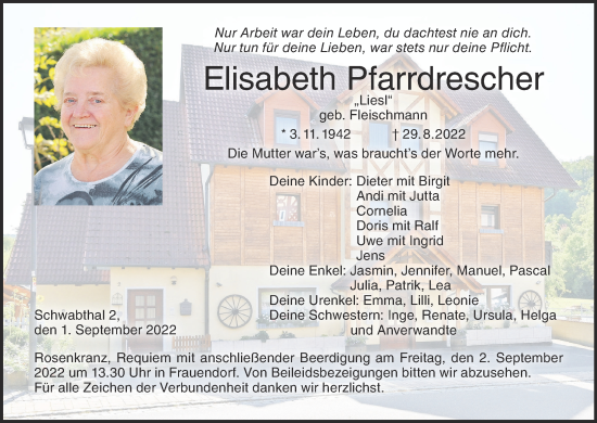 Anzeige von Elisabeth Pfarrdrescher von MGO