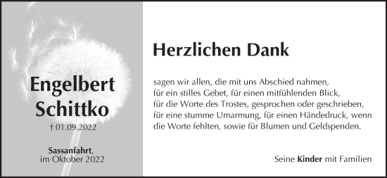 Anzeige von Engelbert Schittko von MGO