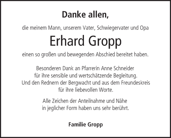 Anzeige von Erhard Gropp von MGO